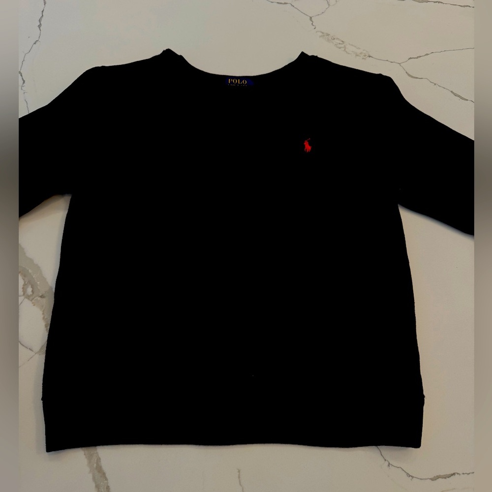Ralph Lauren fleece crew neck signature sweater. Black size 7 boys